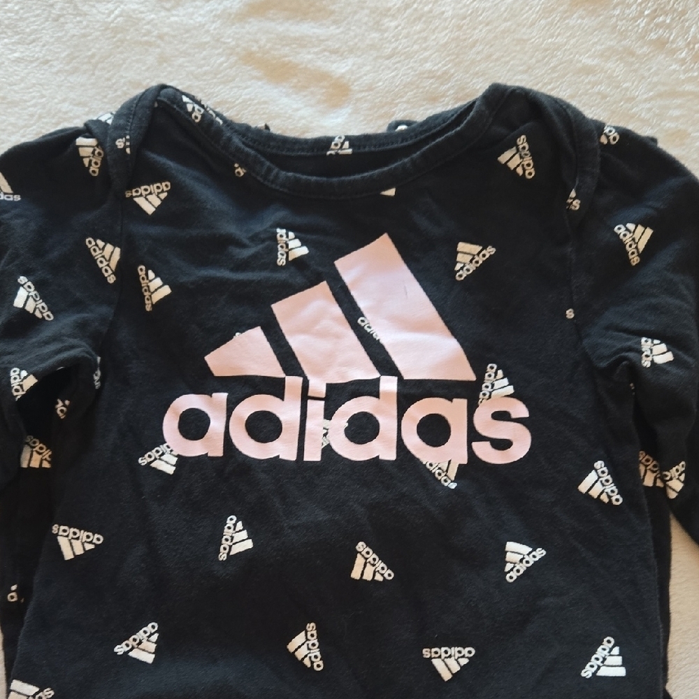 Adidas 12m B&W Old Skool Monogram Unisex Long Sleeve/Pants Onesie - Picture 5 of 7